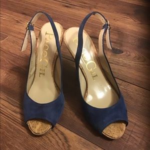 PacoGil blue suede sling back heels